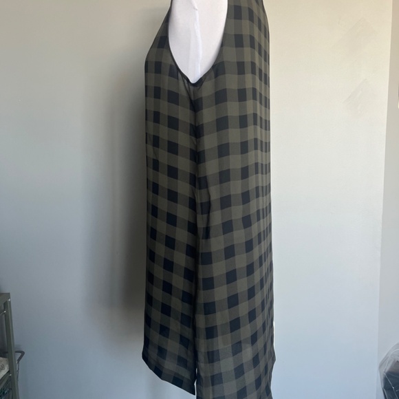 Eileen Fisher Olive Plaid Silk Tank Mini Shift‎ Casual High Low Tunic Dress - Picture 7 of 13